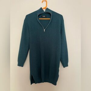 Zesica Teal Ribbed Half-Zip Sweater